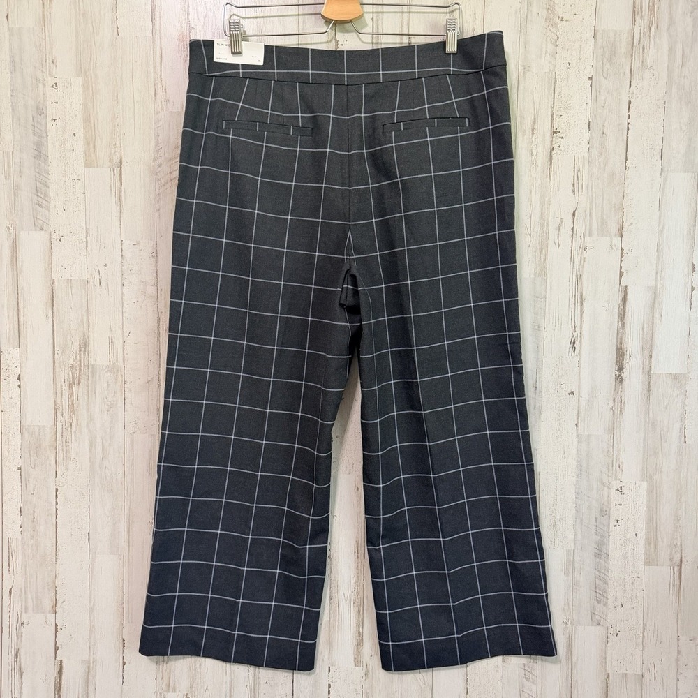 Loft Slim Wide Leg Pants 16 Plus 38x26 Crop Gray Windowpane Career Party NEW - Picture 6 of 8